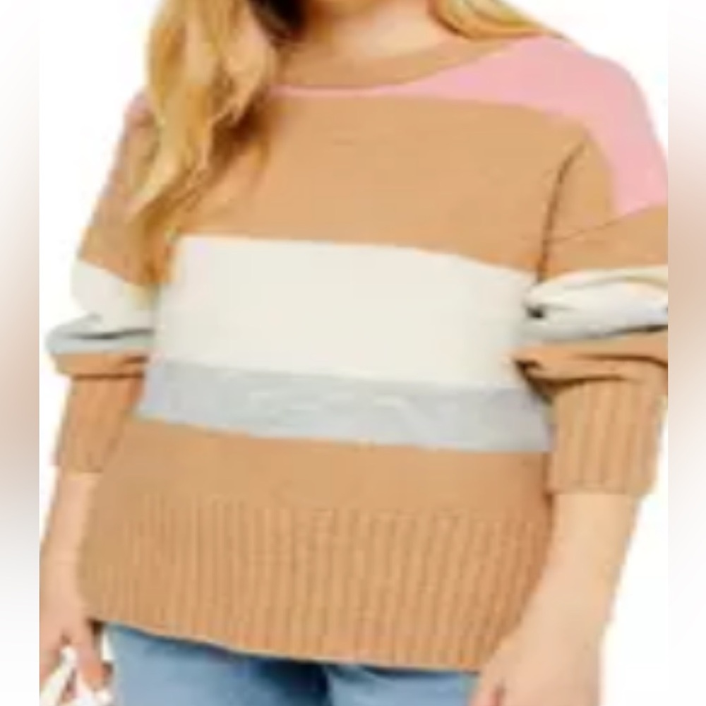 Topshop Tan and Cream Crew Neck Sweater